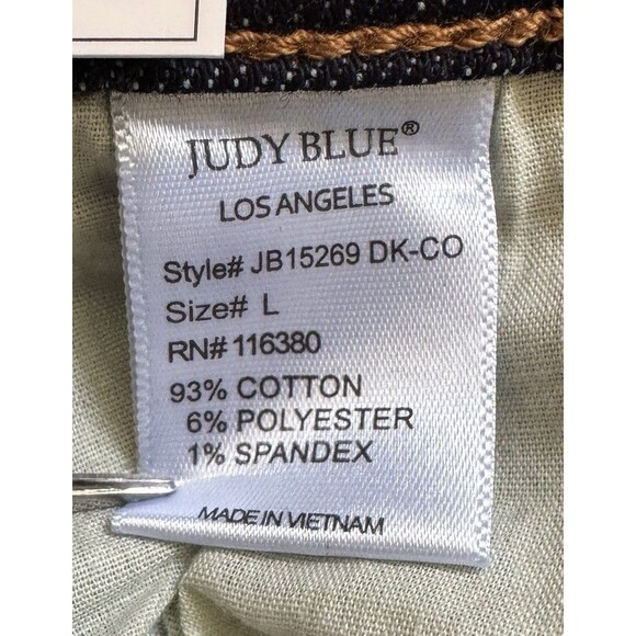 Judy Blue Jean Shorts Size L High Waist Cut Offs Raw Hem Button Fly JB15269 - Picture 8 of 16